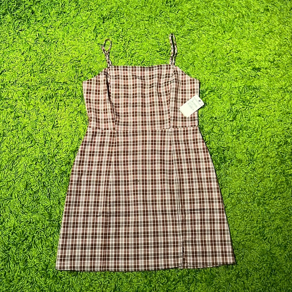 nordstrom pink-rust mini plaid dress
